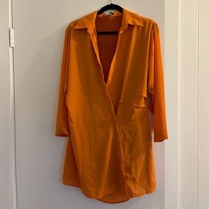 Orange wrap style dress - mini dress
